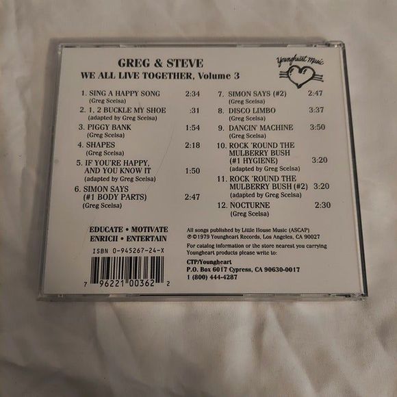 Greg & Steve - We All Live Together  Vol. 3 CD Youngheart Records 1979 - Picture 6 of 6